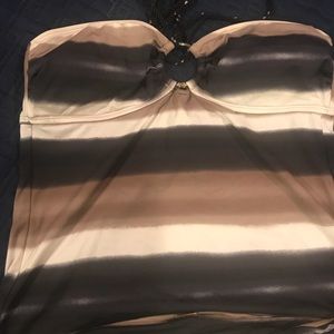 Brown, cream and black strapless tankini